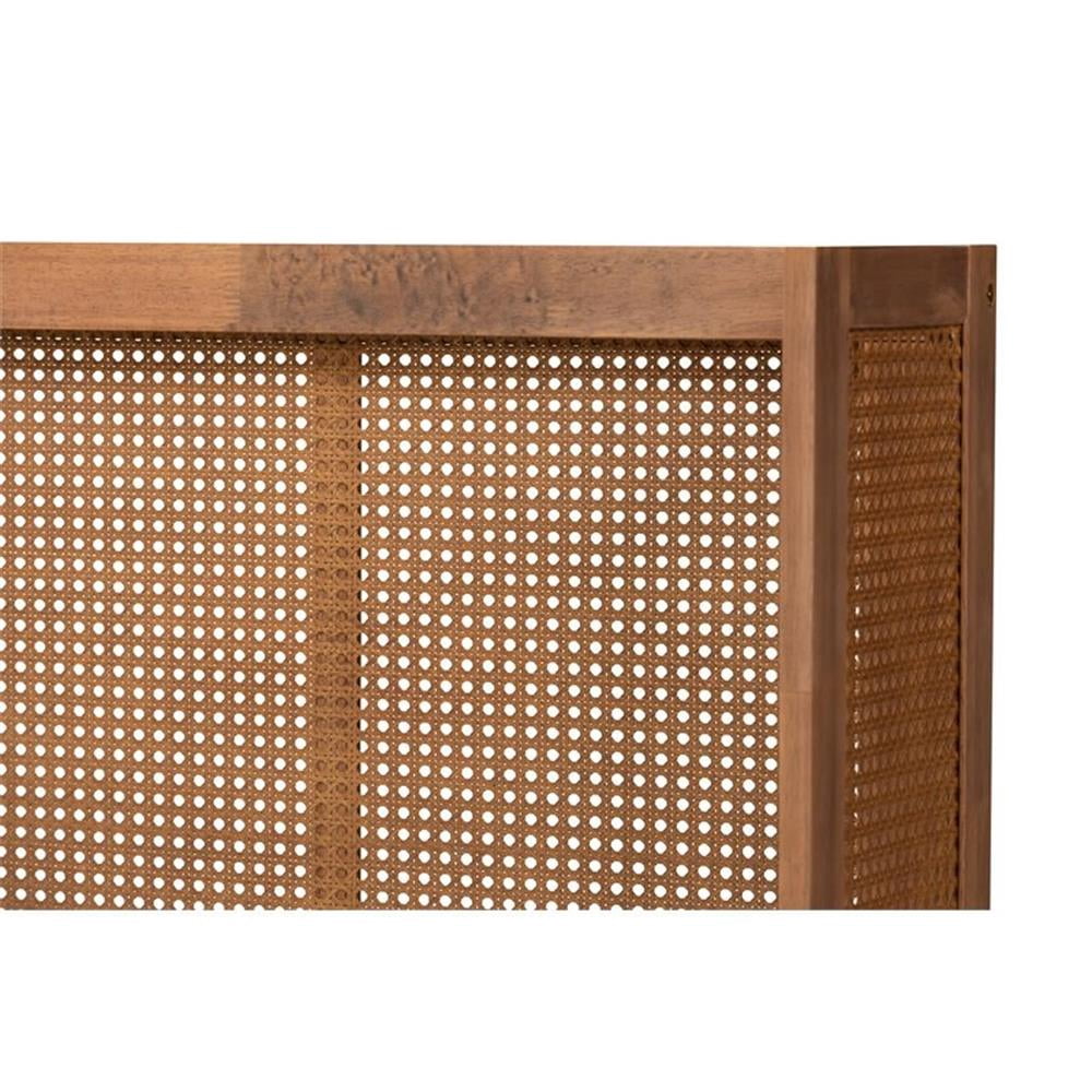 Baxton Studio Rina Mid-Century Modern Ash Wanut Finished Wood and Synthetic Rattan Full Size Wrap-Around Headboard
