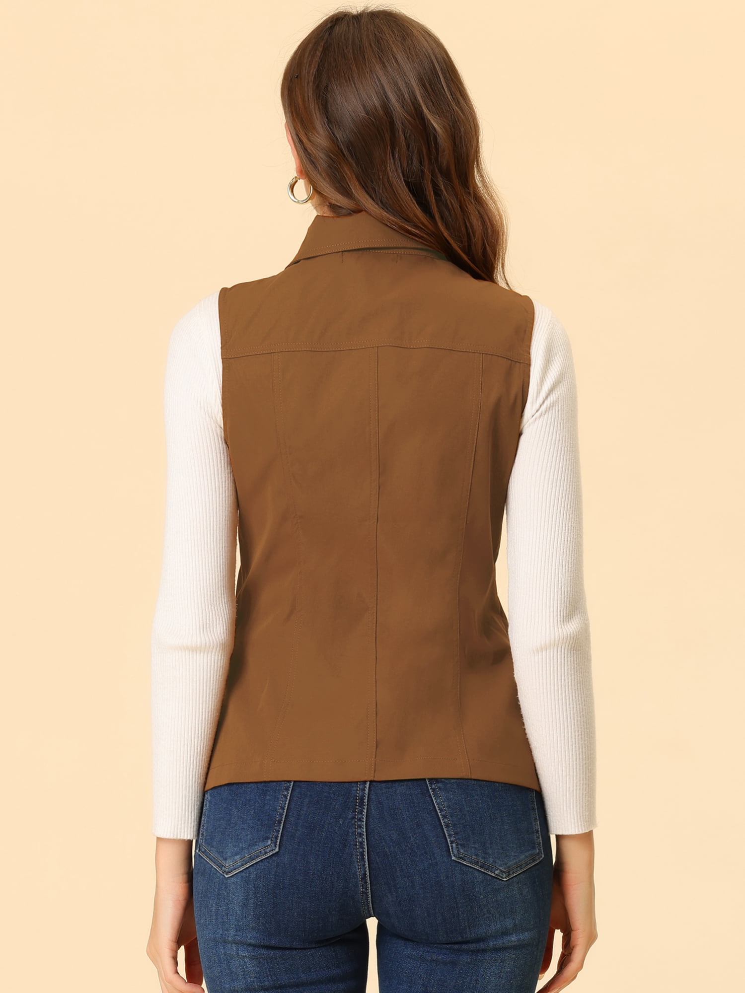 DARING DIVA Women's Travel Vest with Pockets Sleeveless Cargo Utility Vest 3XL Brown