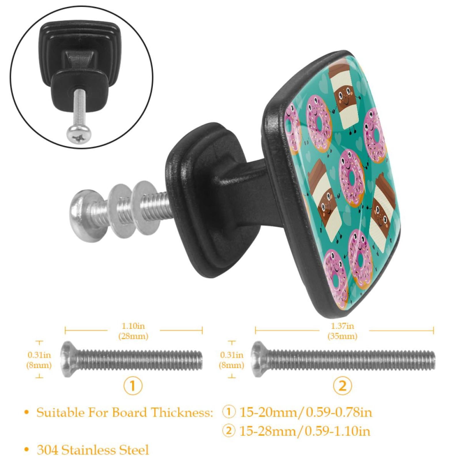 4 Pcs Cabinet Handle Drawer Pulls Donut Drinks Coffee Knobs with Screws Square Furniture Office Cabinet Knob Decoration
