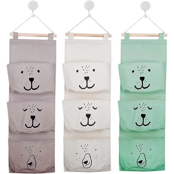 Pack of 3 Wall Hanging Bags, Organizer Boys and Girlsren's Room 3 Colors Waterproof Hanging Storage Boys and Girlsren with 3 Pockets Hanging Storage Boys and Girlsren's Room
