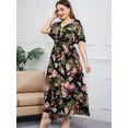 thumbnail image 6 of Women Plus Size Short Sleeve Dress Loose Summer Casual A-Line Flowy Midi Dresses Black XXXL, 6 of 8