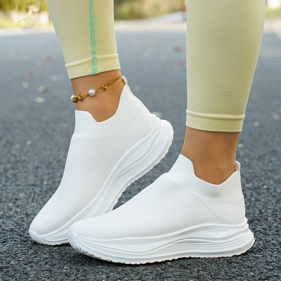 Domzle Womens Walking Shoes Hands Free Slip On Lightweight Breathable Sneakers Non Slip Comfortable for Work Travel Gym Casual Wear White 38