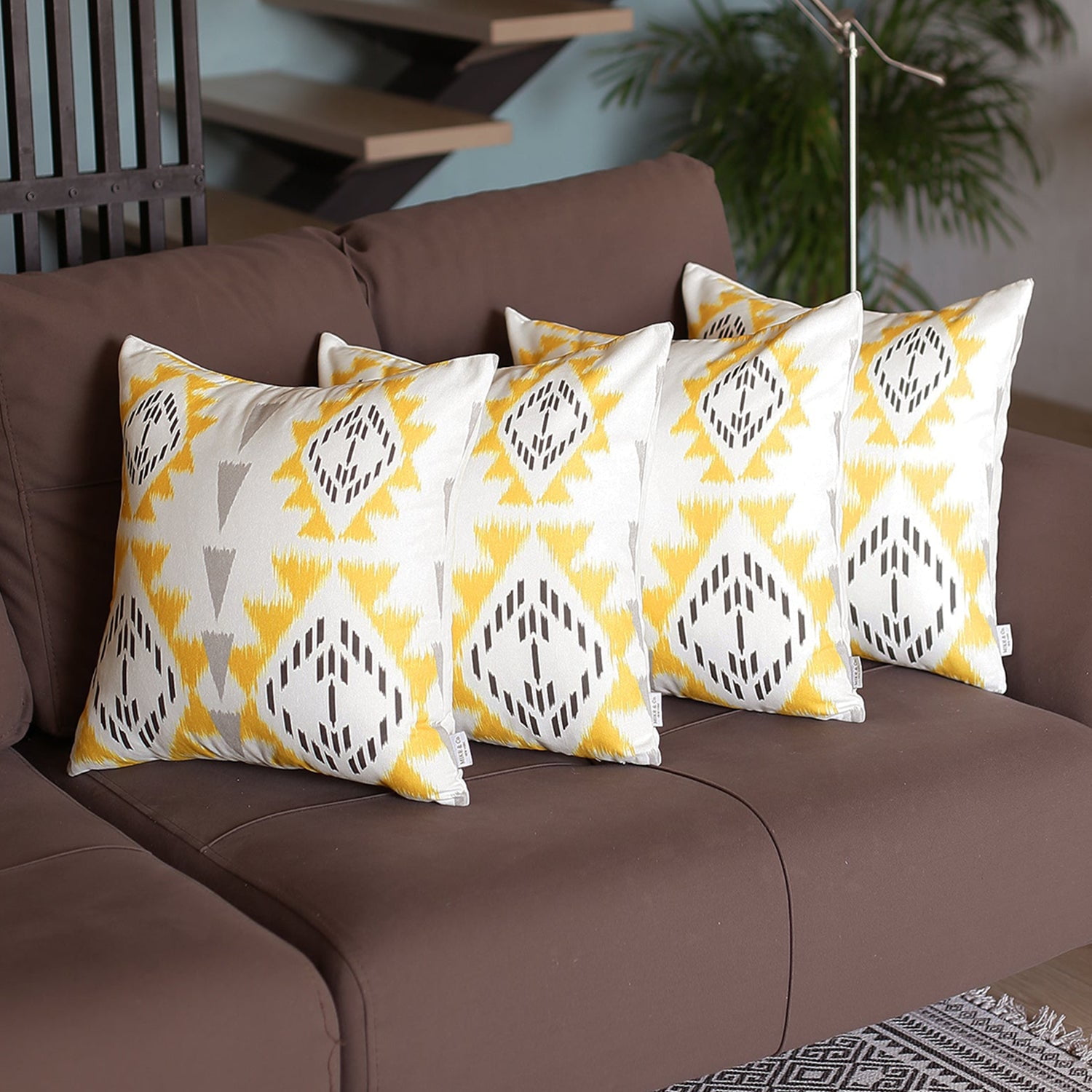 Yellow Ikat Polyester 18" Euro Pillow Cover Set
