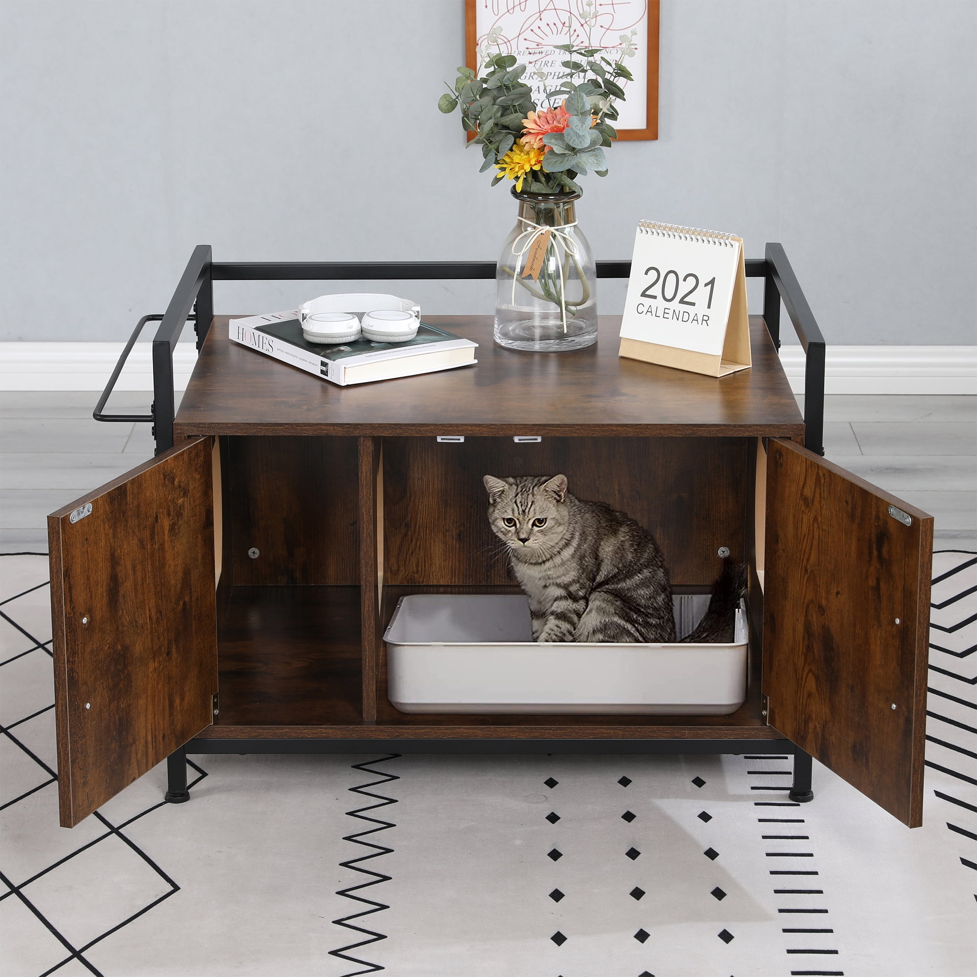 Cat House Side Table, SYNGAR Cat Litter Box Enclosure Furniture with ...