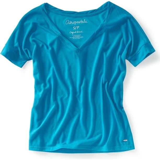 Camiseta estampada con cuello en V Aeropostale para mujer Azul Pequeña