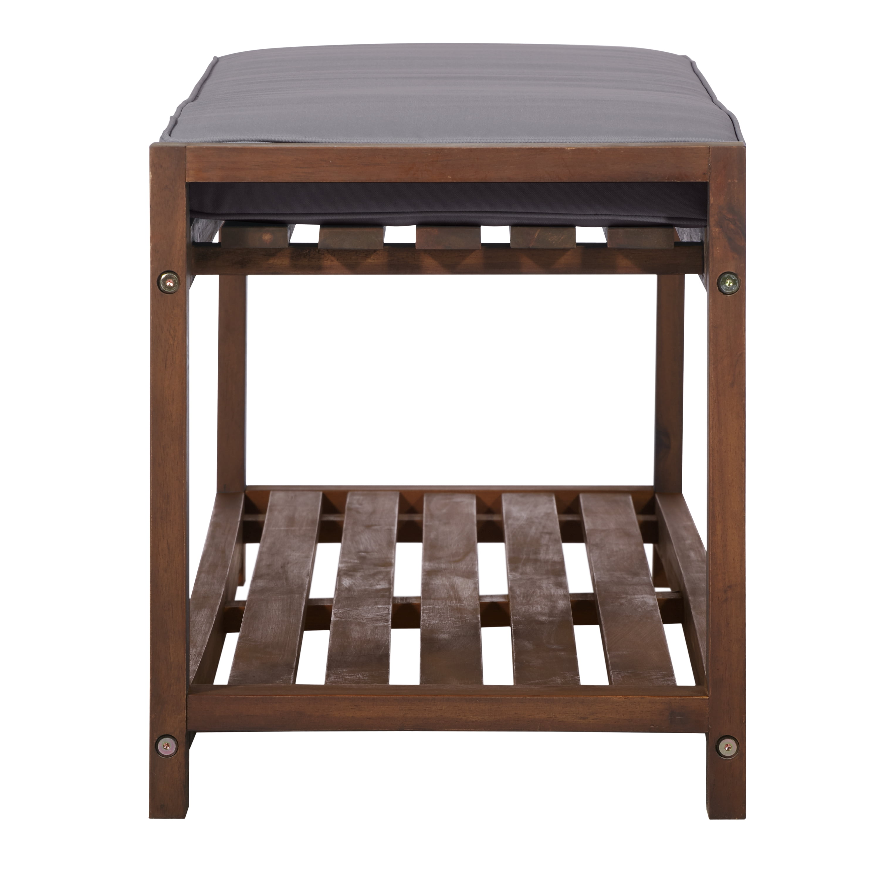 Manor Park Outdoor Patio Wood Bench with Cushion, Dark Brown/Grey