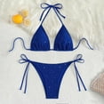 thumbnail image 4 of Womens Bikini Swimsuits Sevevn Women's Metallic Shiny Bikini Sets Sequin Glitter Swimsuit Adjustable Side Tie Thong Bathing Suit Triangular Top Blue S, 4 of 6