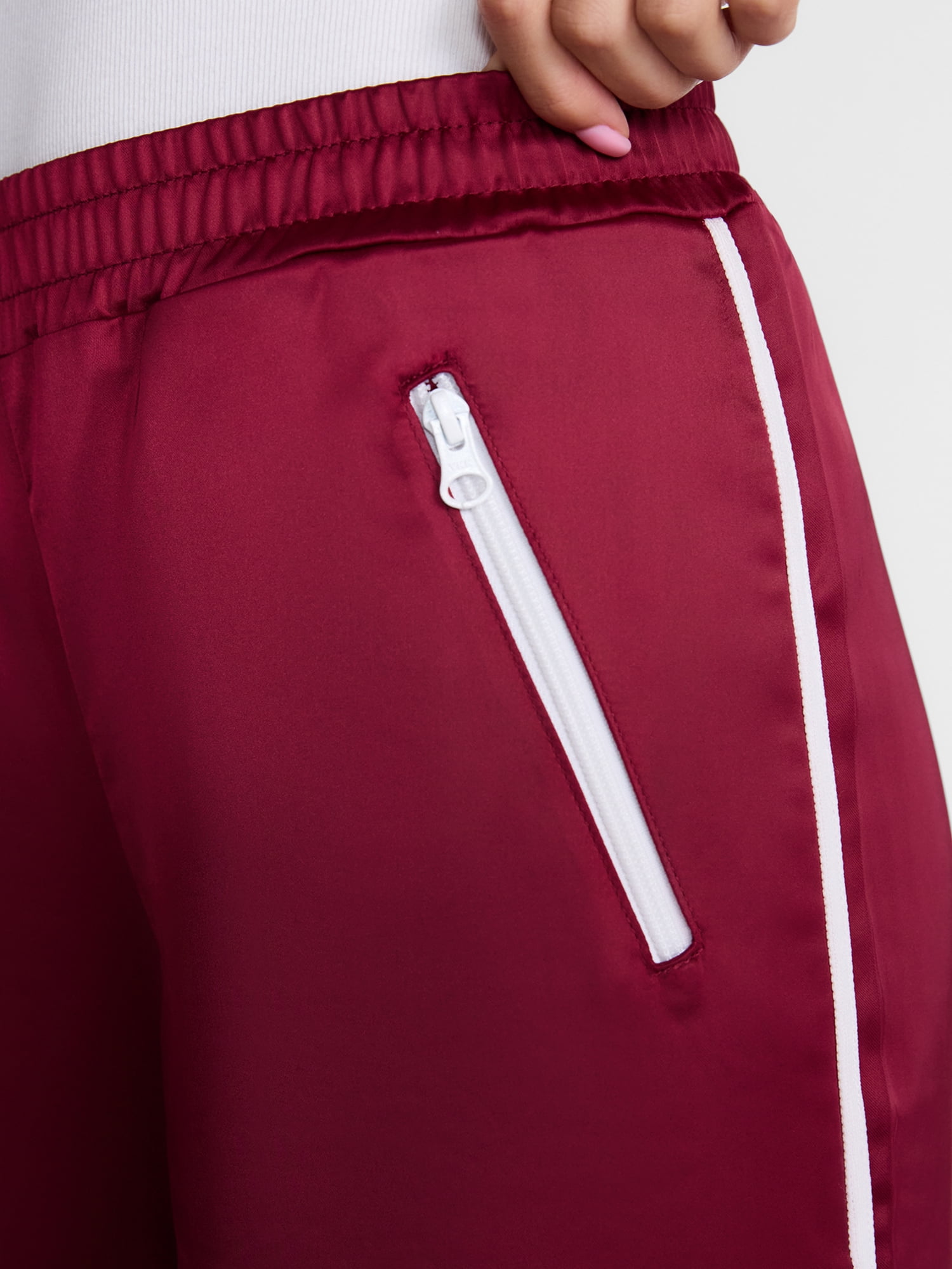 Madden NYC Women's Satin Track Pants with Side Stripes, 31.5" Inseam, Sizes XXS-XXL