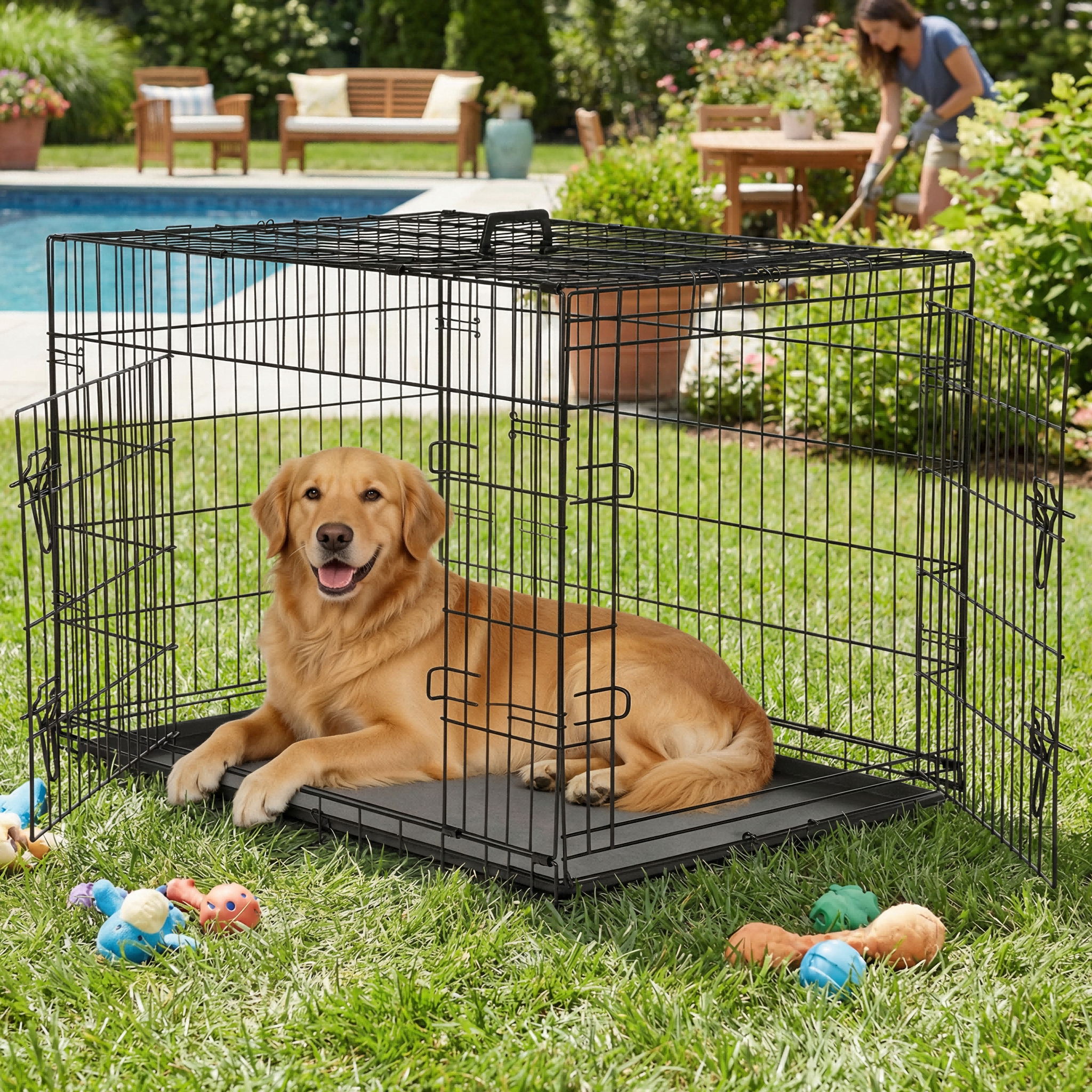 Dkelincs XL 42 inch Folding Dog Crate, Metal Wire Cage, Double