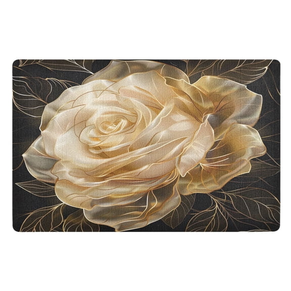 Ryvnso Gold Rose Flowers Door Mats Outdoor Indoor Entrance Low Profile Floor Rugs 32"x20" Carpet