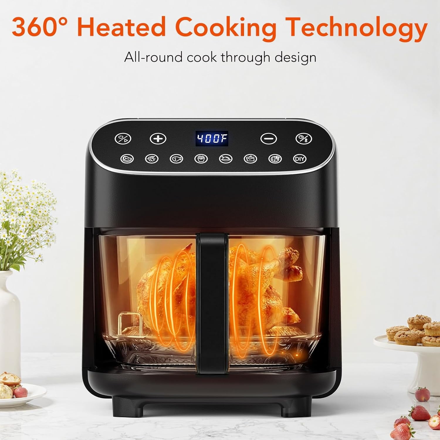 WAA 8-in-1 High Borosilicate Glass Air Fryer 4.5QT,PFSA-Free,Visible Window,Dishwasher-Safe
