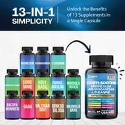 Cortisol Supplement Magnesium Glycinate 200mg L-Theanine 150mg Ashwagandha 150mg Phosphatidylserine 50mg & Cortisol Manager Lions Mane Holy Basil Ginkgo Biloba Bacopa Monnieri Valerian Root (3 Pack)
