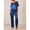 thumbnail image 3 of DAKIMOE Womens Silk Satin Pajama Sets Short Sleeve Pjs V Neck Pajamas for Women with Long Pant S to XL, 3 of 9