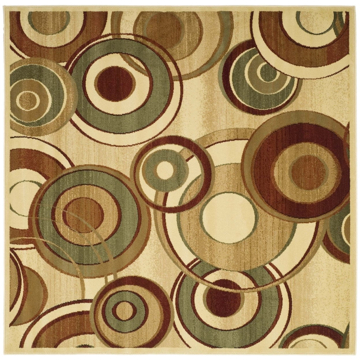SAFAVIEH Lyndhurst Josh Geometric Circles Area Rug, Ivory/Multi, 5'3" x 5'3" Round