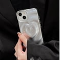 thumbnail image 5 of Phone Case for Women/Girls, Luxury Electroplate Metal Matt Silver 3D Heart Water Ripple Phone Case Compatible with iPhone 13 Pro Max, Silver, 5 of 7