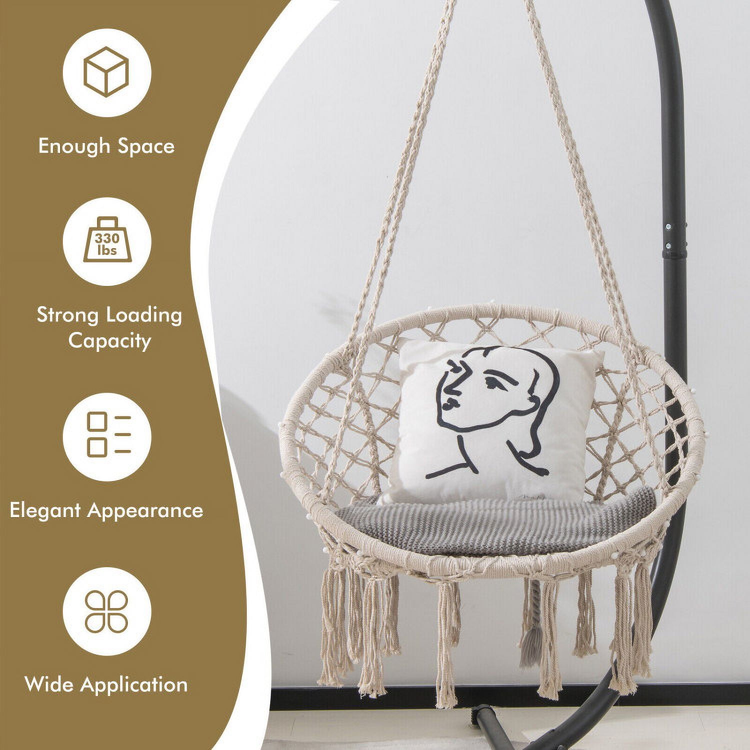 Aimee Lii Hammock Chair LED Lights Hanging Swing Indoor Outdoor, Comfy Outdoor Chair