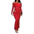 thumbnail image 1 of Vestido NRTHYE de malla con hombros descubiertos y manga larga, maxi fruncido para mujer, 1 of 6