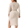 thumbnail image 4 of DARING DIVA Plus Size Round Neck Long Sleeve Ribbed Knit Midi Dress 1X Apricot, 4 of 6