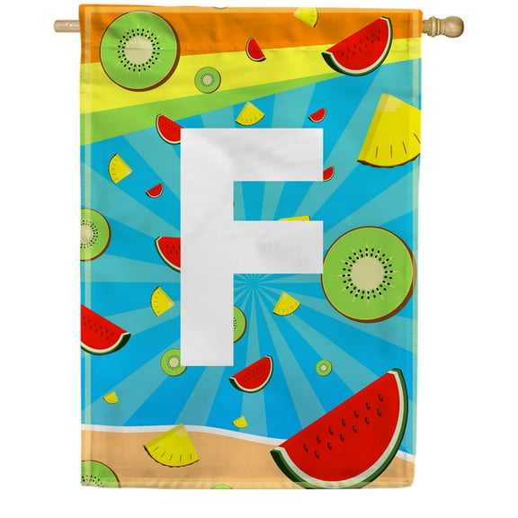 America Forever Summer Watermelon Monogram House Flag Letter F 28 x 40 inches Fruit Kiwi Pineapple Double Sided Vertical Outdoor Yard Lawn Decorative Fun Refreshing Summertime House Flag