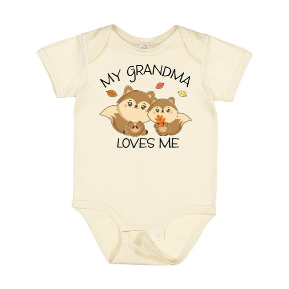 Inktastic My Grandma Loves Me with Cute Squirrels in Autumn Boys or Girls Baby Bodysuit