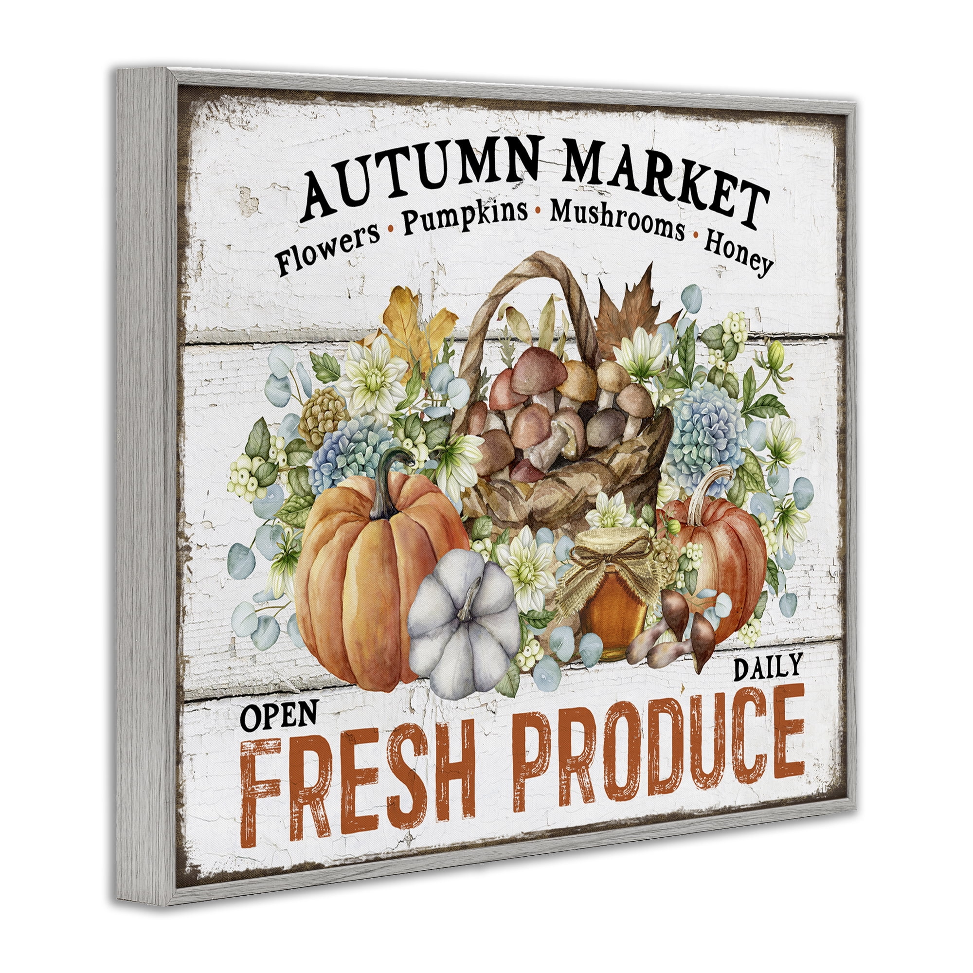 Stupell Industries Fresh Fall Produce Holiday Painting Gray Framed Art Prints Wall Art, 30 x 24