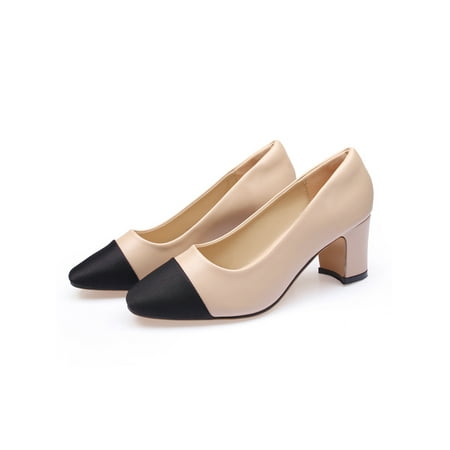 

Ymiytan Womens Dress Shoes Block Pumps Slip On Heeled Sandals Outdoor Breathable Anti-Slip Round Toe Casual Pump Apricot 5