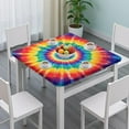 thumbnail image 3 of Colorful Rainbow Tie Dye Spiral Pattern Square Fitted Tablecloth with Elastic Edge,Square Table Cover,Washable Elastic Table Cover for Home Kitchen Party Decor 36"x36", 3 of 6