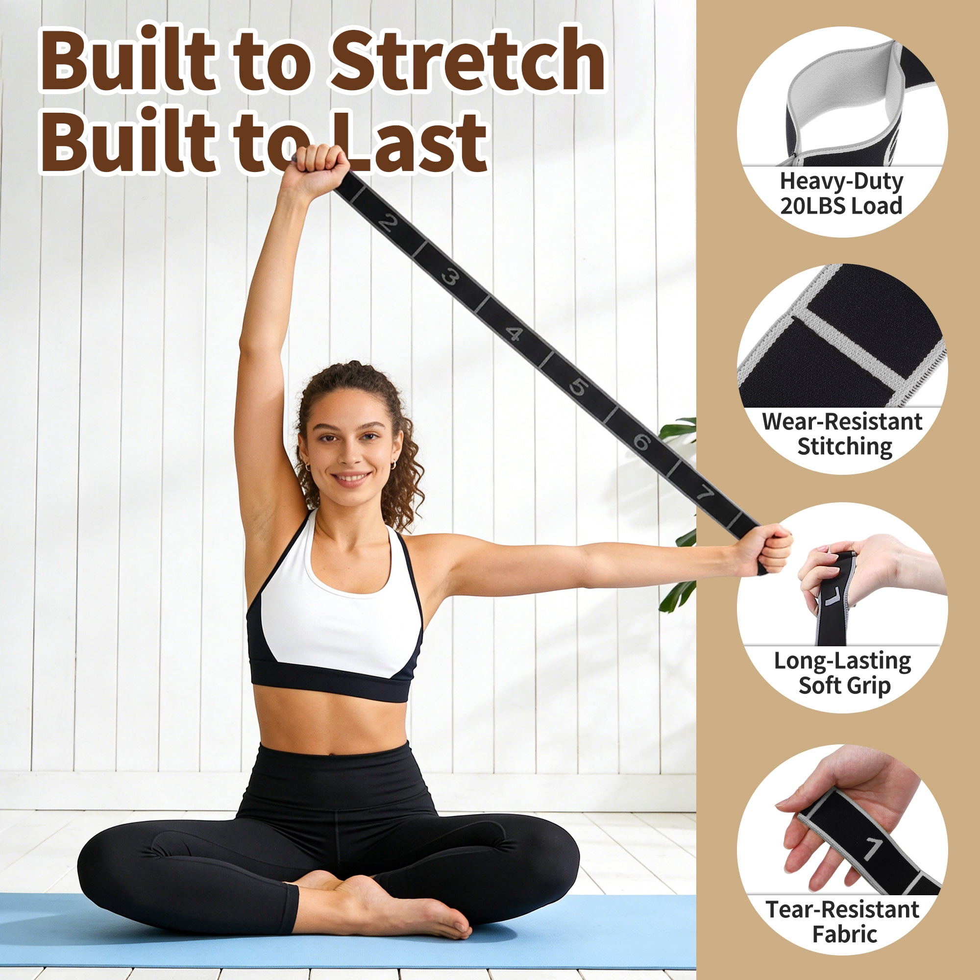 Unique Bargains Stretch Strap for Yoga Stretching with 8 Loops for Stretching  Gray
