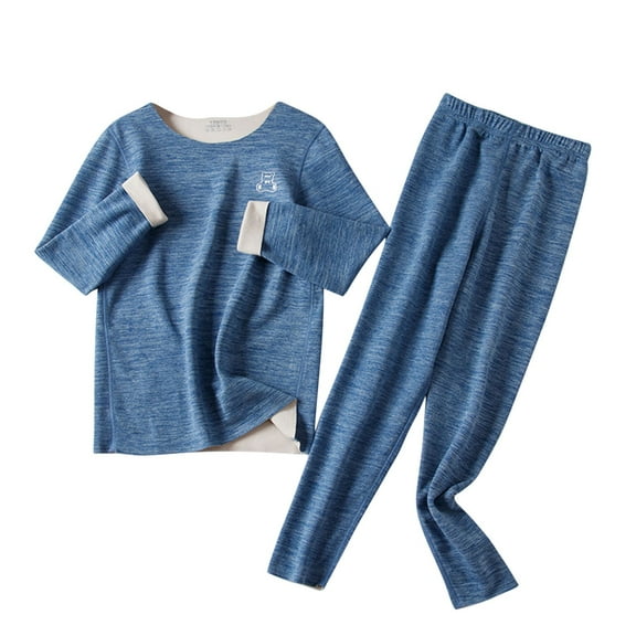 Owordtank Girls Boys 2 Piece Cotton Sets Basic Solid Fleece Lined Long Sleeve T-Shirt   Pants Fall Winter Warm Oufits