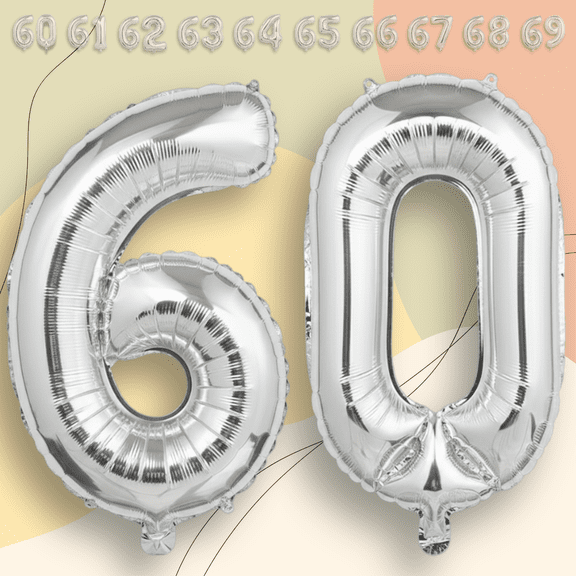 Silver Number 60 Mylar Foil Balloon 40" - Helium or Air Inflatable Metallic Balloons for 60th Happy Birthday Party, Anniversary, Graduation Decor