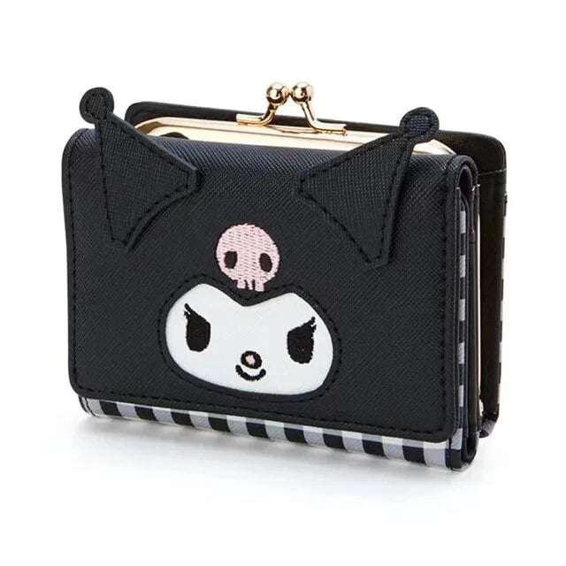 Sanrio Hello Kitty Pocketbook My Melody KT Cat Cinnamon Roll Pringle Kuromi Cartera de cuero PU, bolso de tarjeta plegable para mujer
