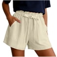 thumbnail image 2 of Gamivast Linen Shorts for Women Loose Fit High Waisted Drawstring Shorts Paperbag Waist Breathable Front Pocket Design for Beach Town Strolls Weekends Away and Summer Lounging, 2 of 5