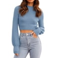 thumbnail image 2 of Long Sleeve Womens Sexy Crew Neck Cropped Sweaters Ribbed Knit Crop Pullover, 2 of 6