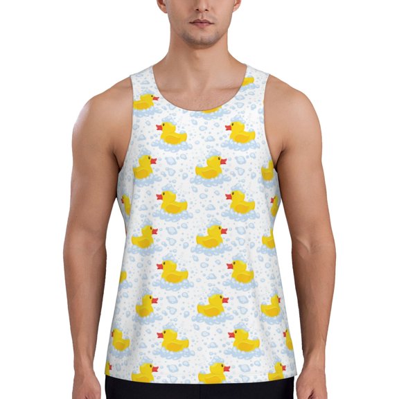 Tebeau Yellow Rubber Duck Print Men's Drop Arm Tank Top Sleeveless Muscle T Shirts Gym Workout Stringers-Small