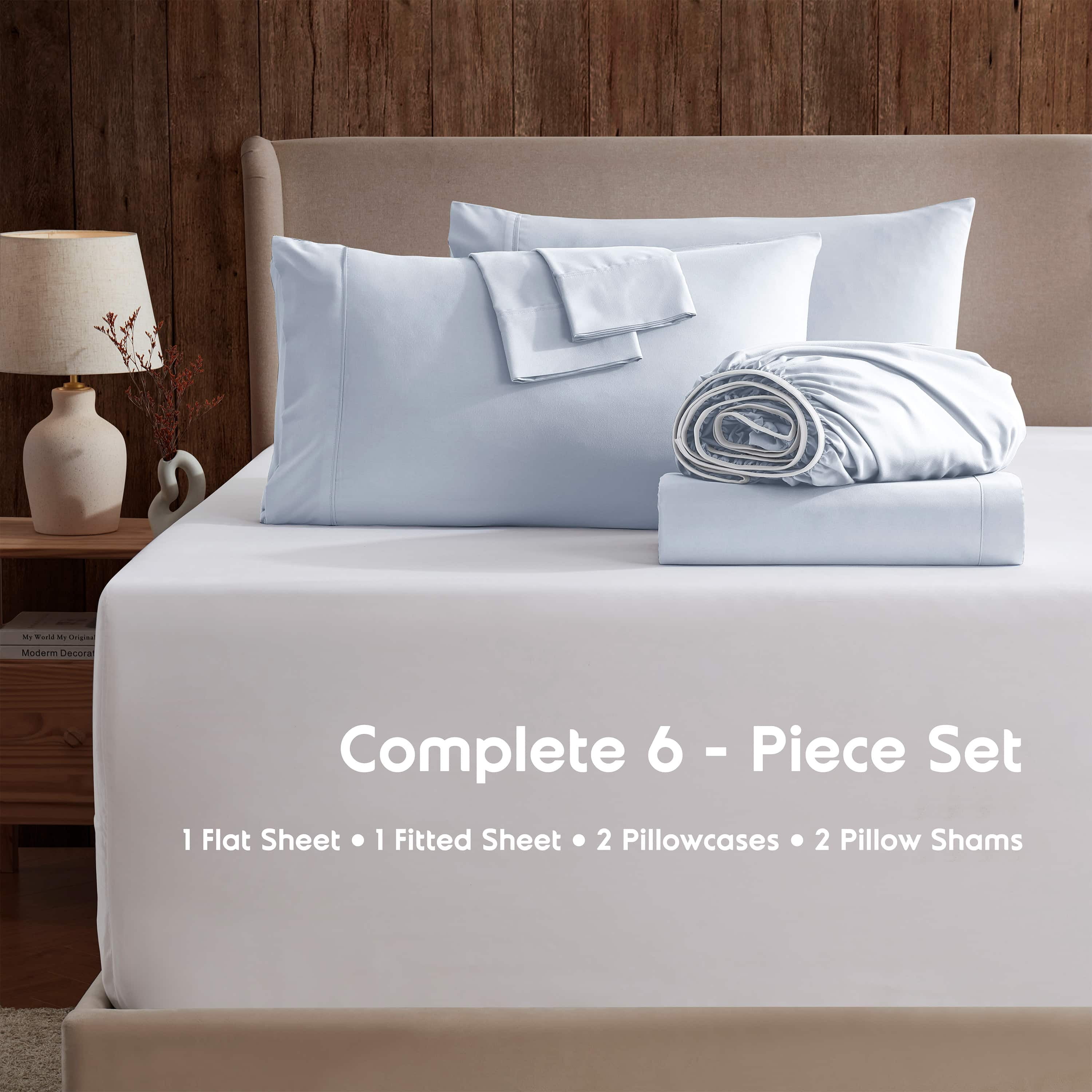 LammaLoe Extra Deep Pocket Full Size Sheets set, Fits 18"-24" Mattress, 6 Piece Soft Microfiber Bed Sheet Sets, Ice Blue