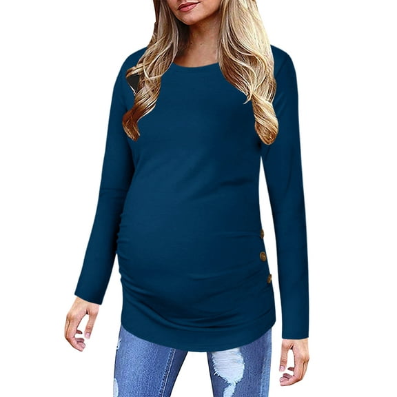 Sherrylily Maternity Shirt Side Button and Ruched Tunic Tops Long Sleeve T-Shirts