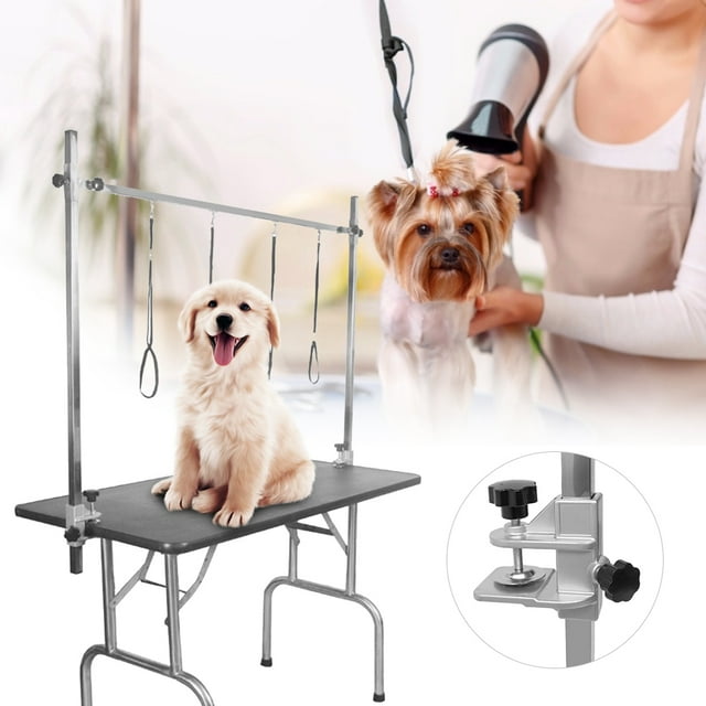 FLAMEEN Bras de Table de Toilettage pour Animaux, Support de Table de Toilettage, Table de Bureau de Beauté en Acier Inoxydable Toilettage pour Chien Chat