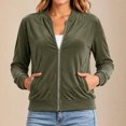 thumbnail image 3 of Kukoosong Women's Velvet Bomber Jacket, Long Sleeve Full Zip Up Stand Collar Velour Coat with Pockets, Slim Casual Lightweight Outerwear for Spring Fall Daily Wear, 3 of 7