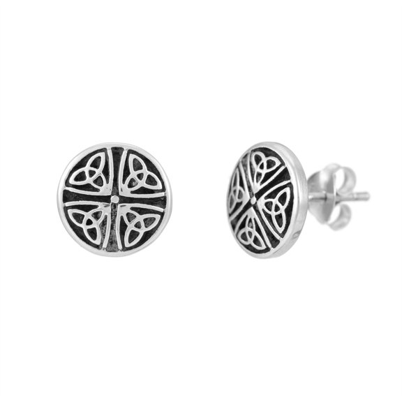81stgeneration Women's Men's 925 Sterling Silver Round Four Triquetra Celtic Knot Stud Earrings
