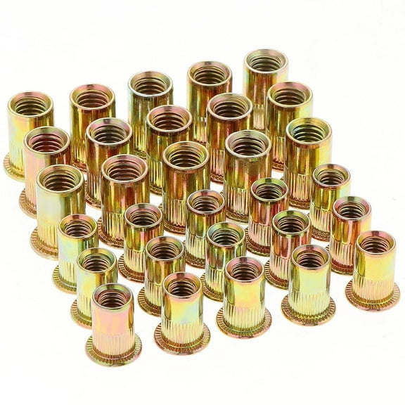 Threaded Inserts for Sheet Metal, Strong Hold Zinc Plated Carbon Steel Rivet Nut Assortment Kit, Easy Installation for Wood Furniture (100 Pieces)