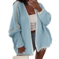 thumbnail image 2 of YDFCWXW Women Fall Open Front Color Block Cardigan Sweater Casual Striped Knit Oversized Cardigan Light Blue, S, 2 of 6