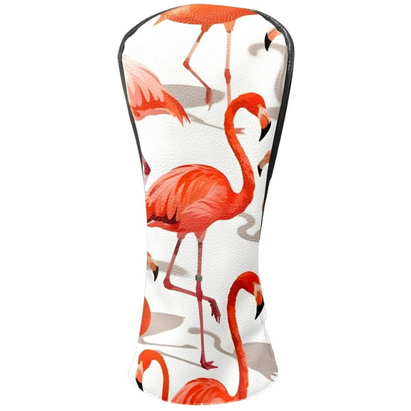 Golf Club Covers, Red Flamingo Premium PU Leather Driver Hybrid Putter Head Covers with Velvet Lining, Waterproof Golf Gifts for Men Women
