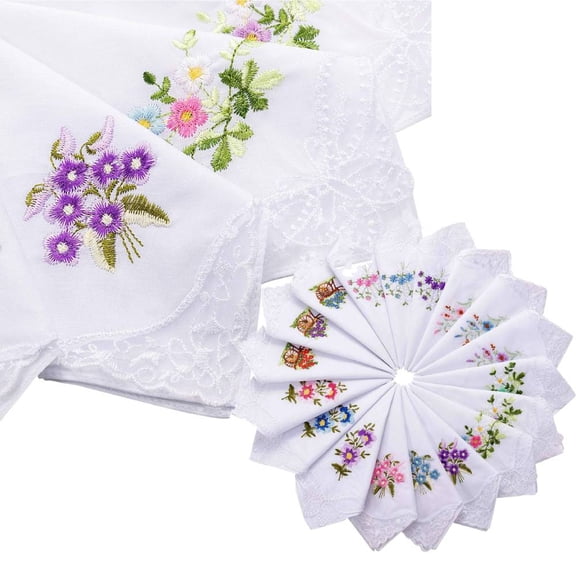 18 Pieces Vintage Cotton Women Hankies Embroidered Butterfly Flower Hanky Floral Ladies Handkerchief Fabrics Random Color