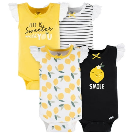 

Gerber Baby Girls 4-Pack Sleeveless Onesies Bodysuit Yellow Lemons 3-6 Months