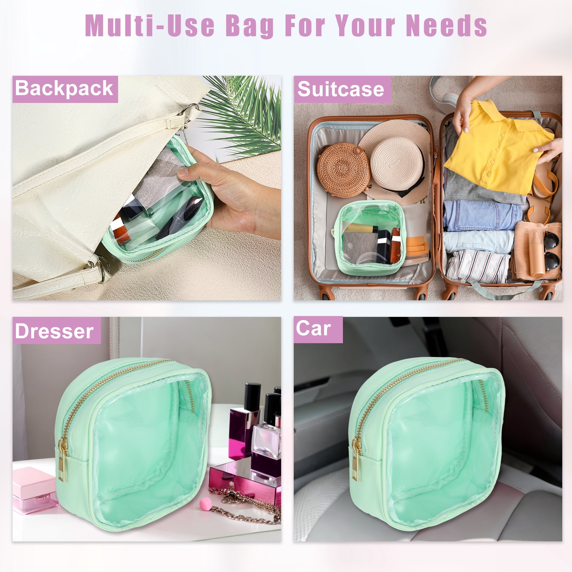 Unique Bargains 1Pc Clear Mini Waterproof Storage Makeup Bag Transparent Mint Green