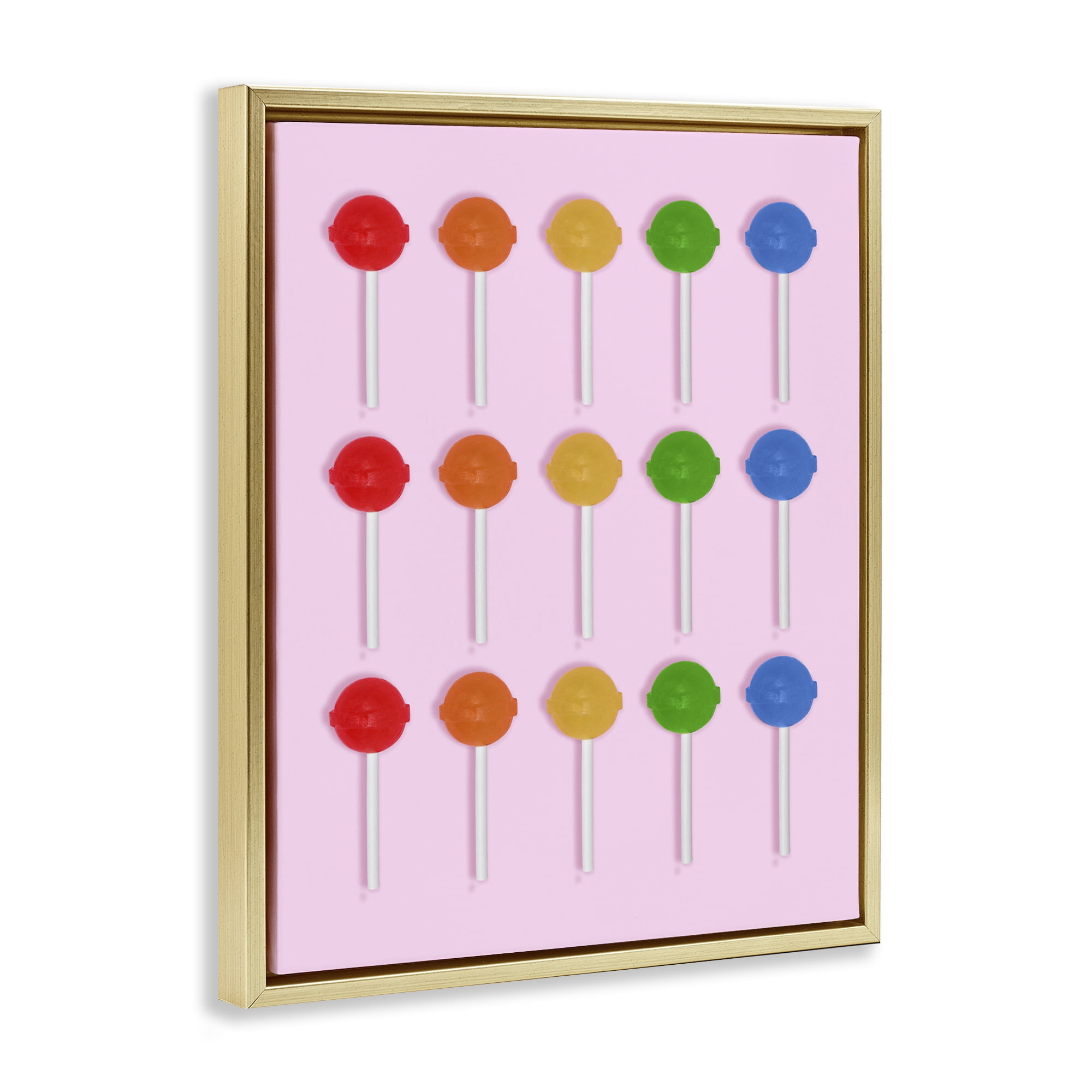 Stupell Industries Candy Pops on Light Pink Gold Framed Floater Canvas Wall Art, design by LISH Creative