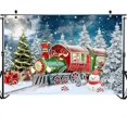 thumbnail image 4 of Fondo de fotografía con tren de dibujos animados de Navidad, noche nevada, pinos, decoraciones para fiestas navideñas, para niños, País de las Maravillas (150 x 210 cm), 4 of 4