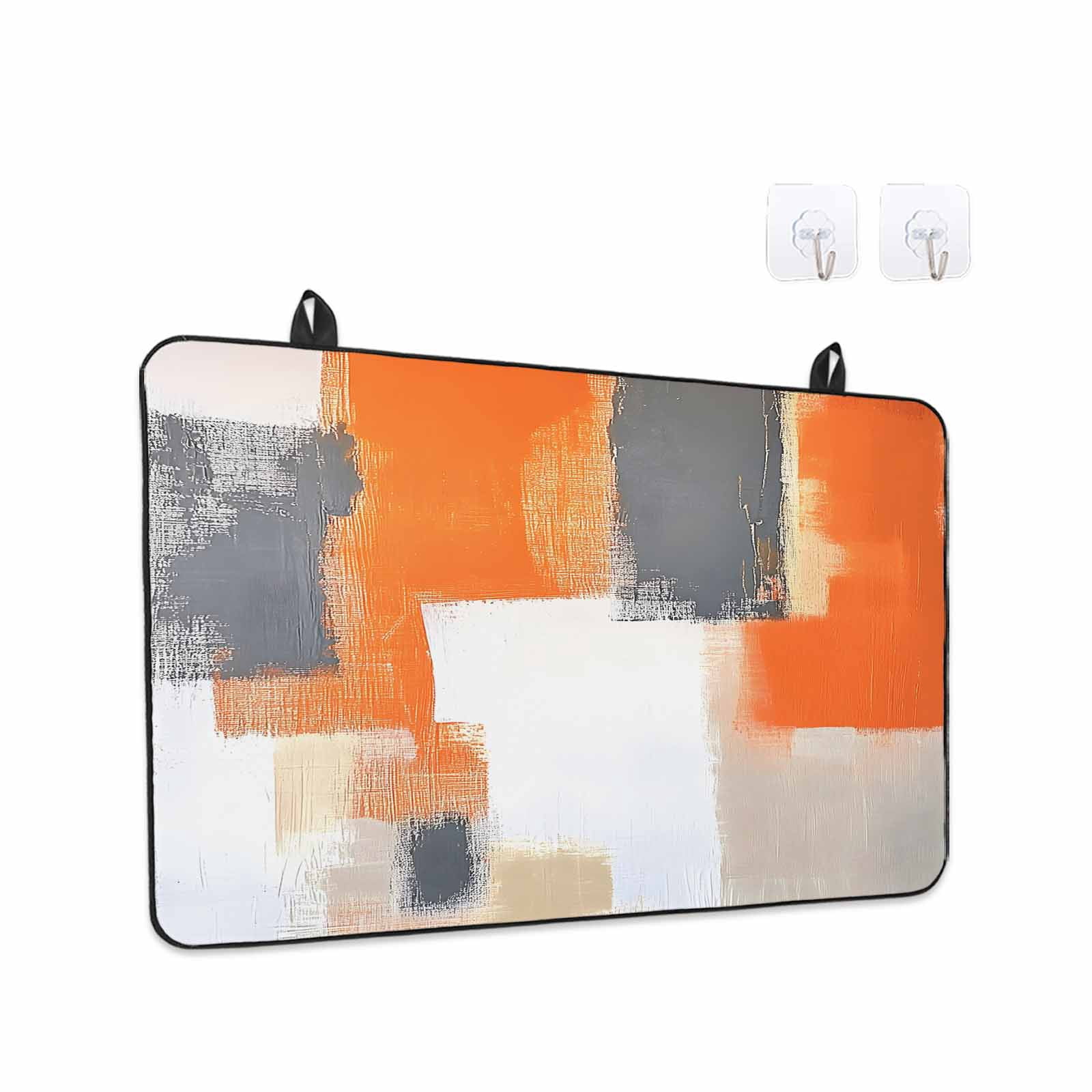 Burnt Orange Gray Stove Top Cover for Electric Stove, Heat-proof & Non Slip Glass Top Stove Cover Protector, Modern Abstract Oil Painted Geometric Kitchen Flat Cooktop Rubber Mat 24x21 Inches