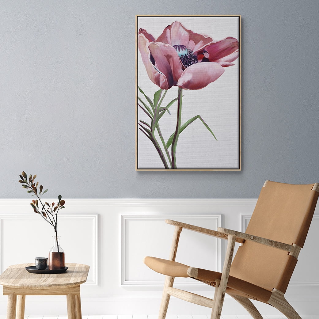 Paris Poppy Framed Premium Gallery Wrapped Canvas - Ready to Hang - 17 x 25 - Natural Wood Floating Frame
