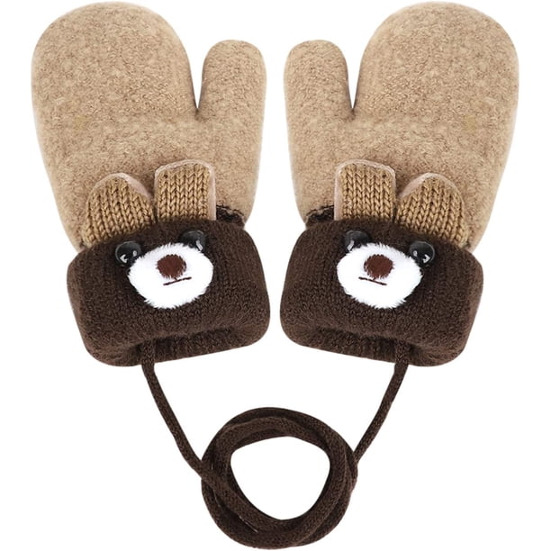 Guantes cálidos para bebés de 0 a 3 años, guantes de punto gruesos de invierno, guantes suaves con dedos completos, dibujos animados lindos, esquí, camping, equitación, niños y niñas